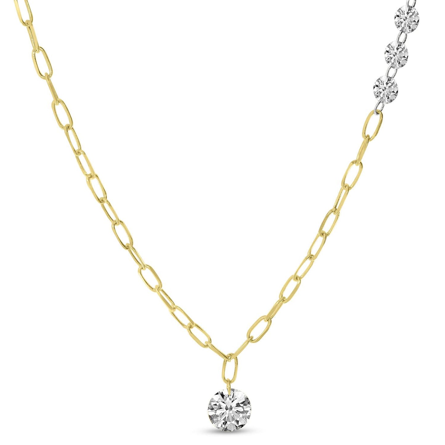 14K Yellow Gold Dashing Diamond Paperclip Necklace