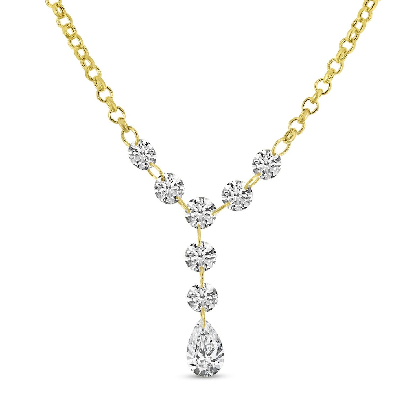 14K Yellow Gold Dashing Diamond Pear Drop Necklace