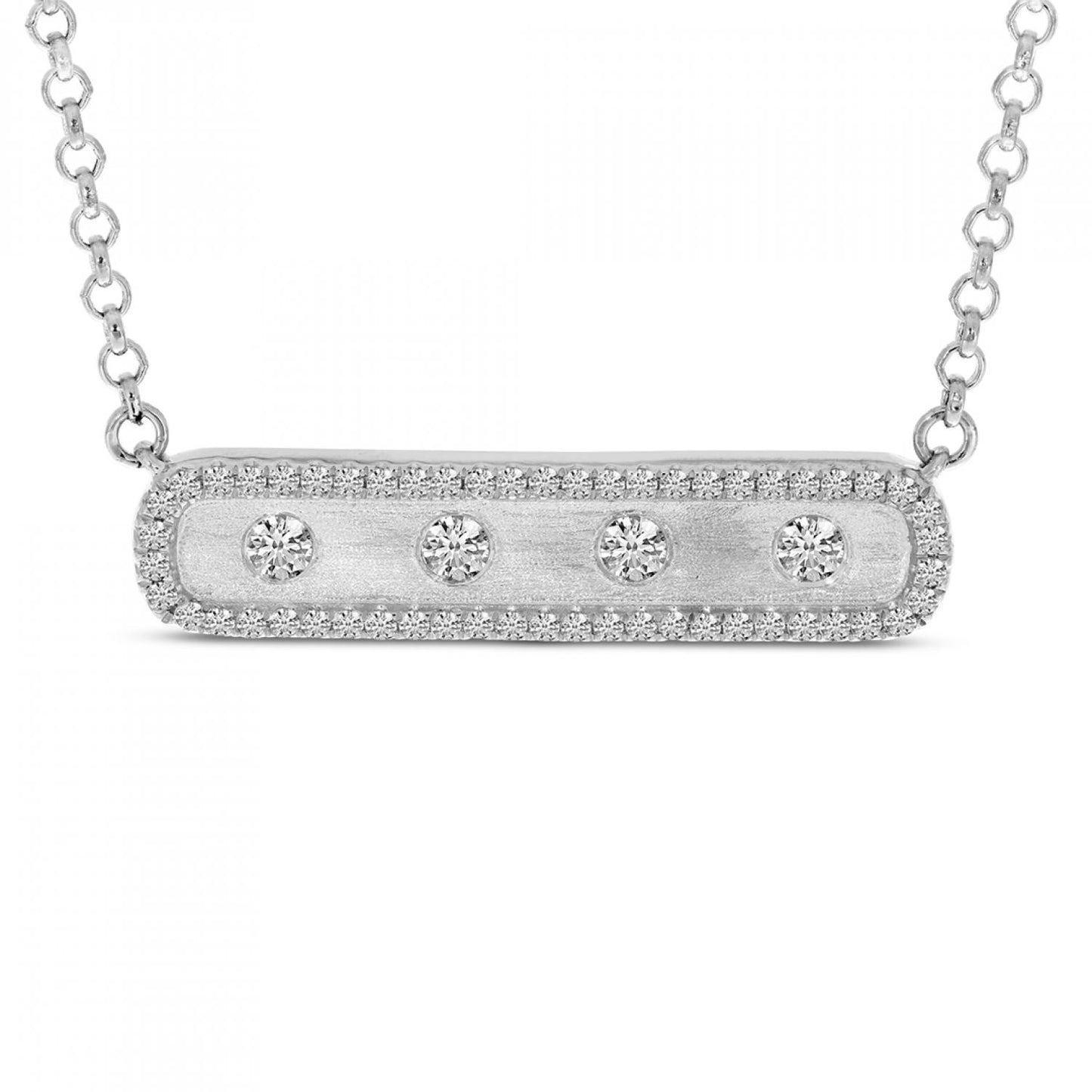 14K White Gold Diamond East West Bar Necklace
