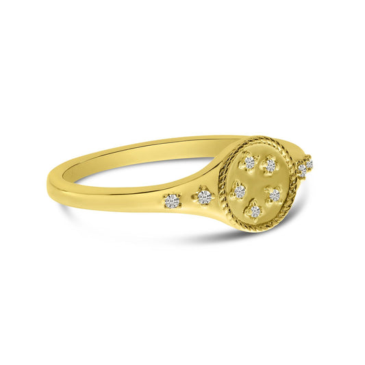 14K Yellow Gold Scattered Diamond Signet Ring