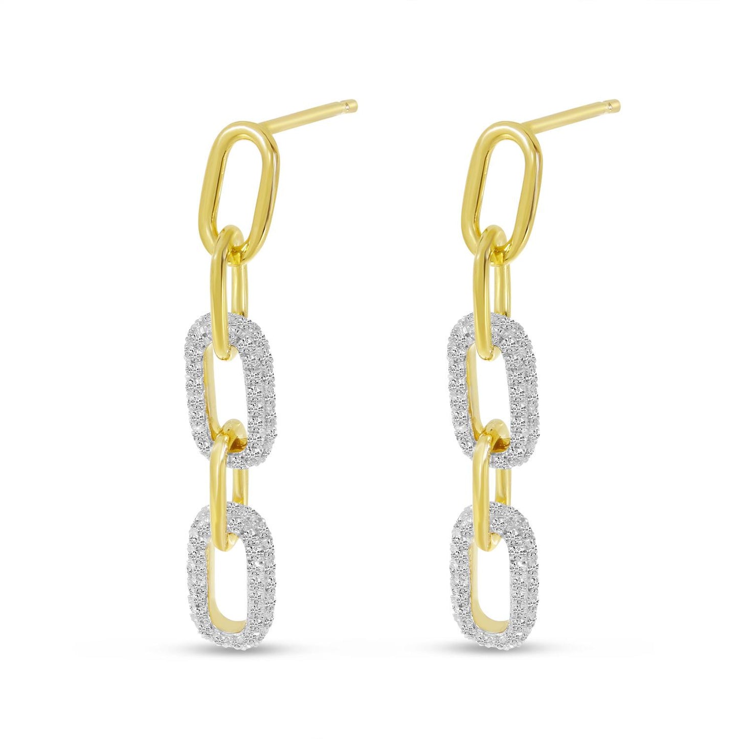 14K Yellow Gold Diamond Paperclip Earrings