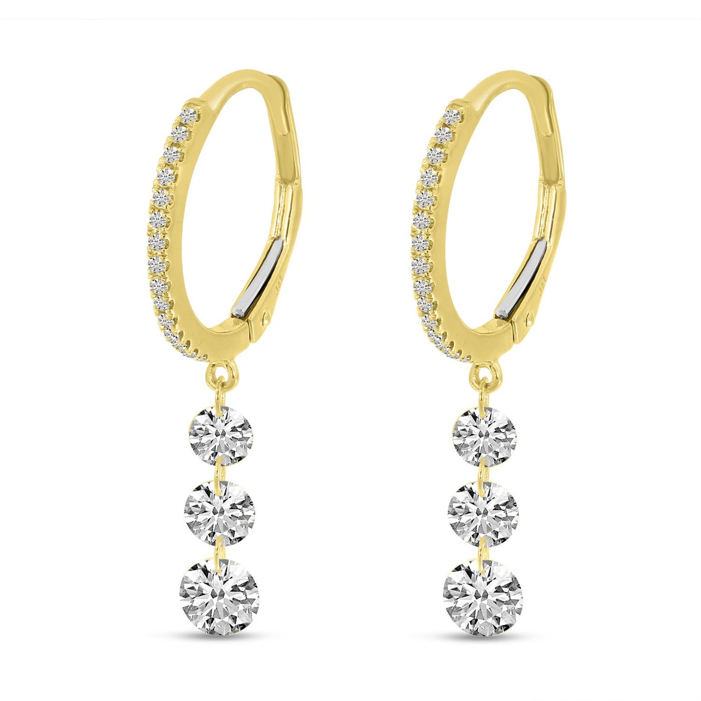 14K Yellow Gold Dashing Diamond Drop Huggie Earrings