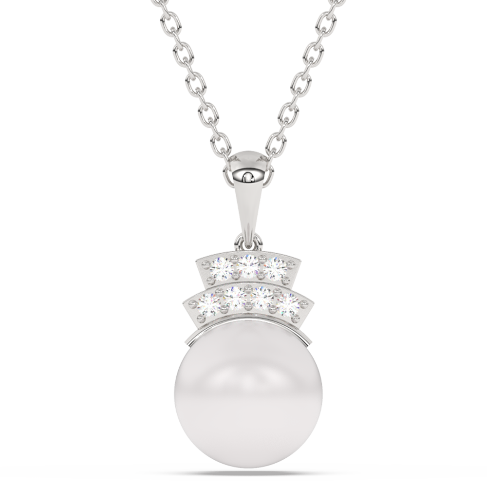 14K Yellow Gold Diamond Pearl Pendant Necklace