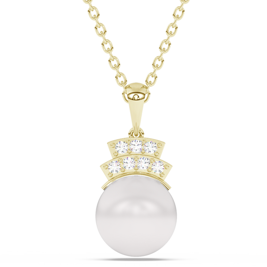 14K Yellow Gold Diamond Pearl Pendant Necklace