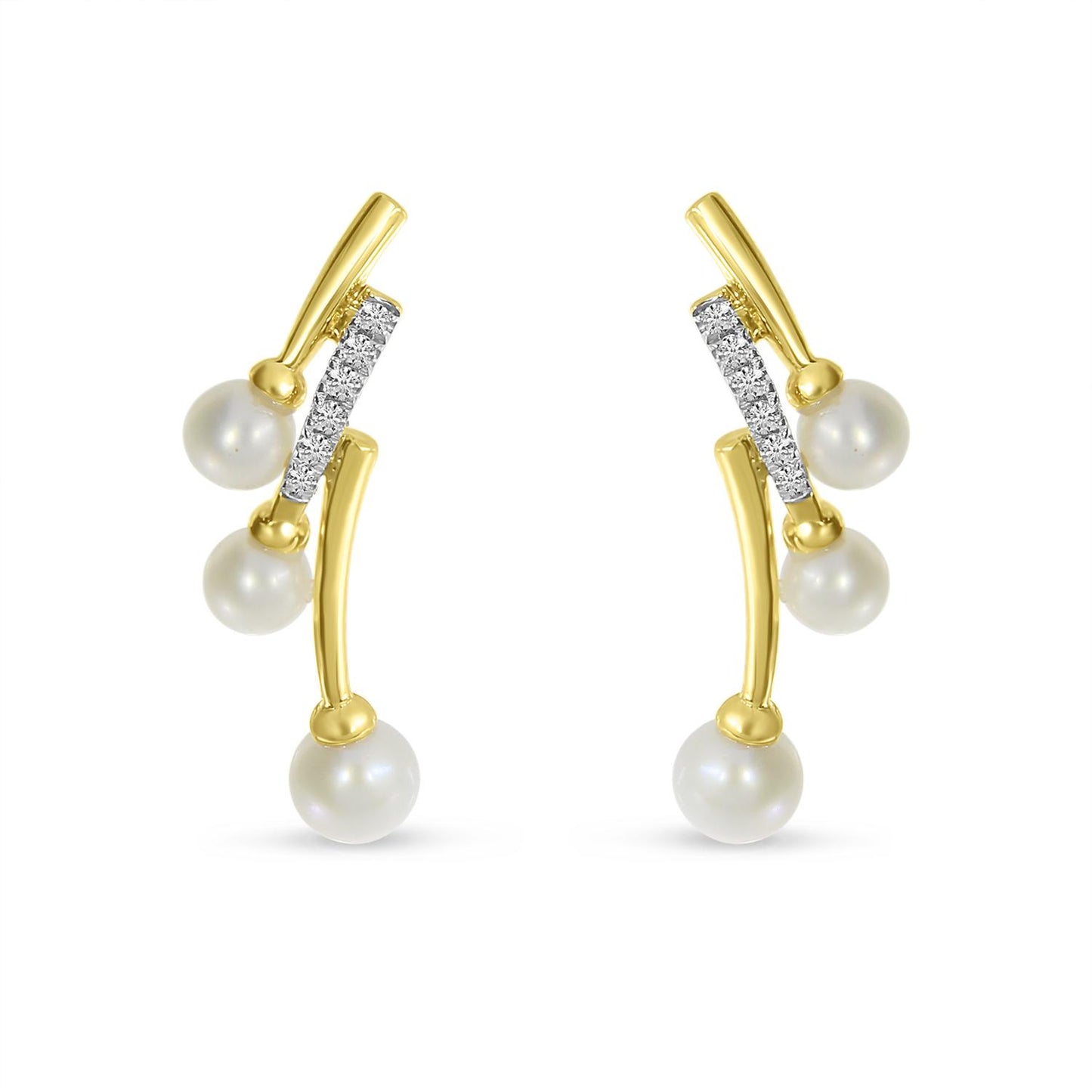 14K Yellow Gold Diamond and Pearl Cascading Earrings