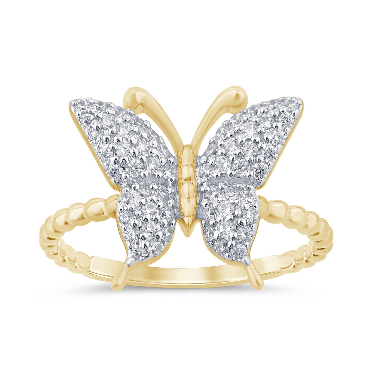 14K Yellow Gold Diamond Butterfly Ring