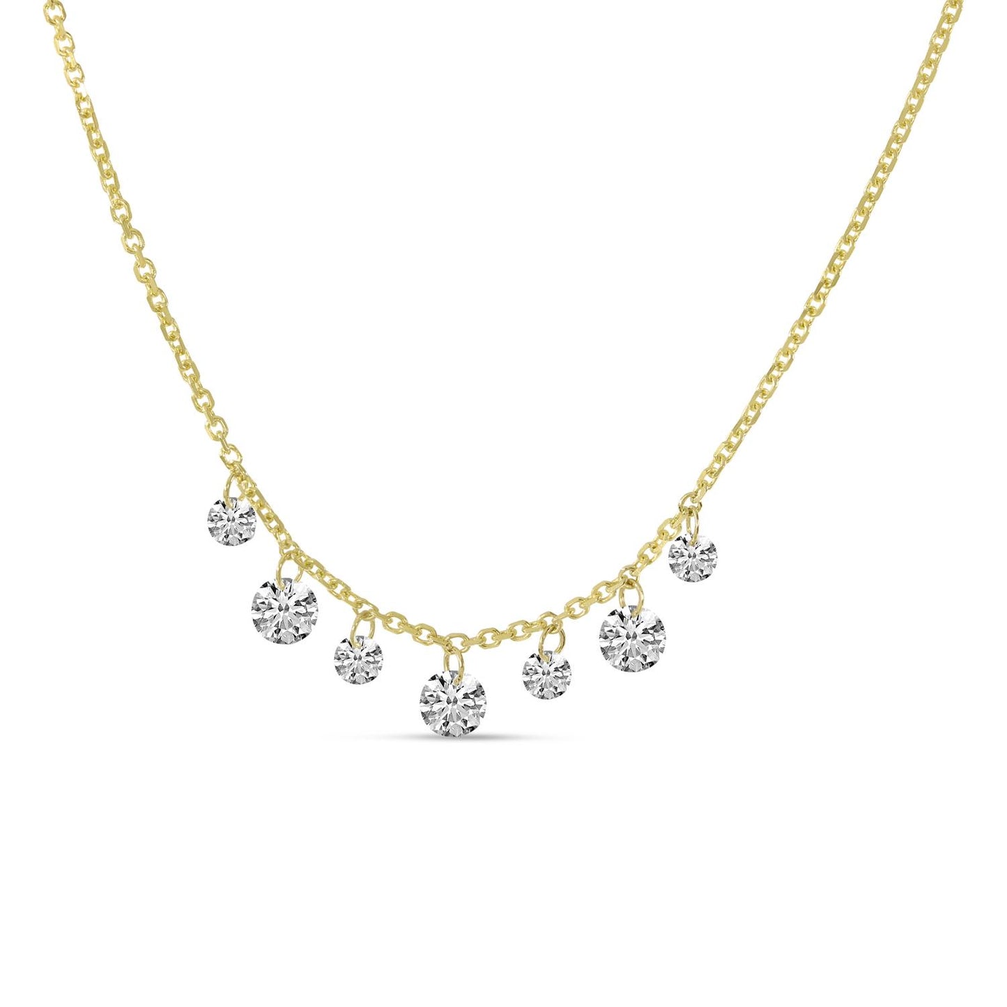 14K Yellow Gold 7 Diamond Dashing Diamond Choker Cable Necklace