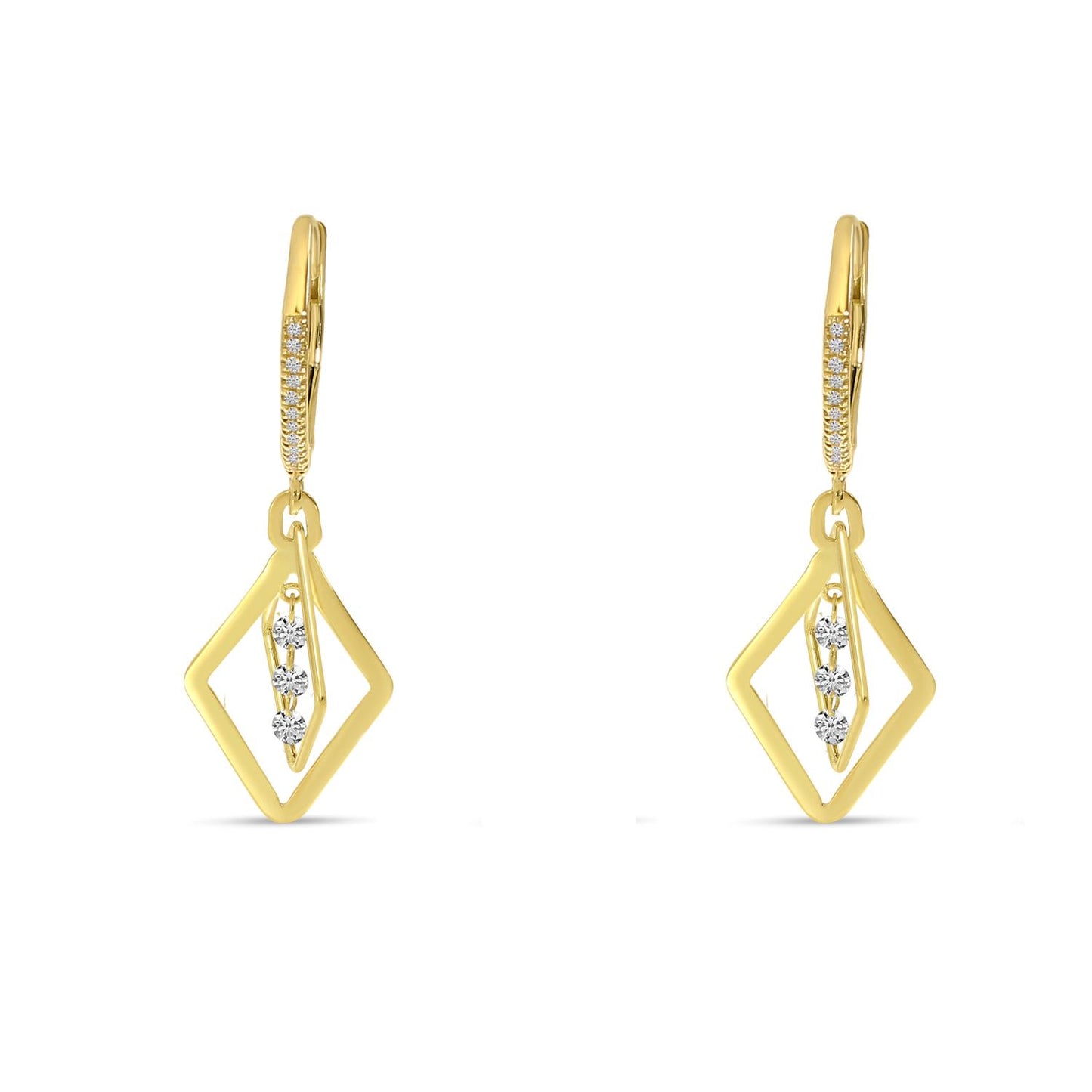 14K Yellow Gold Dashing Diamond Petite 3D Geometric Earrings
