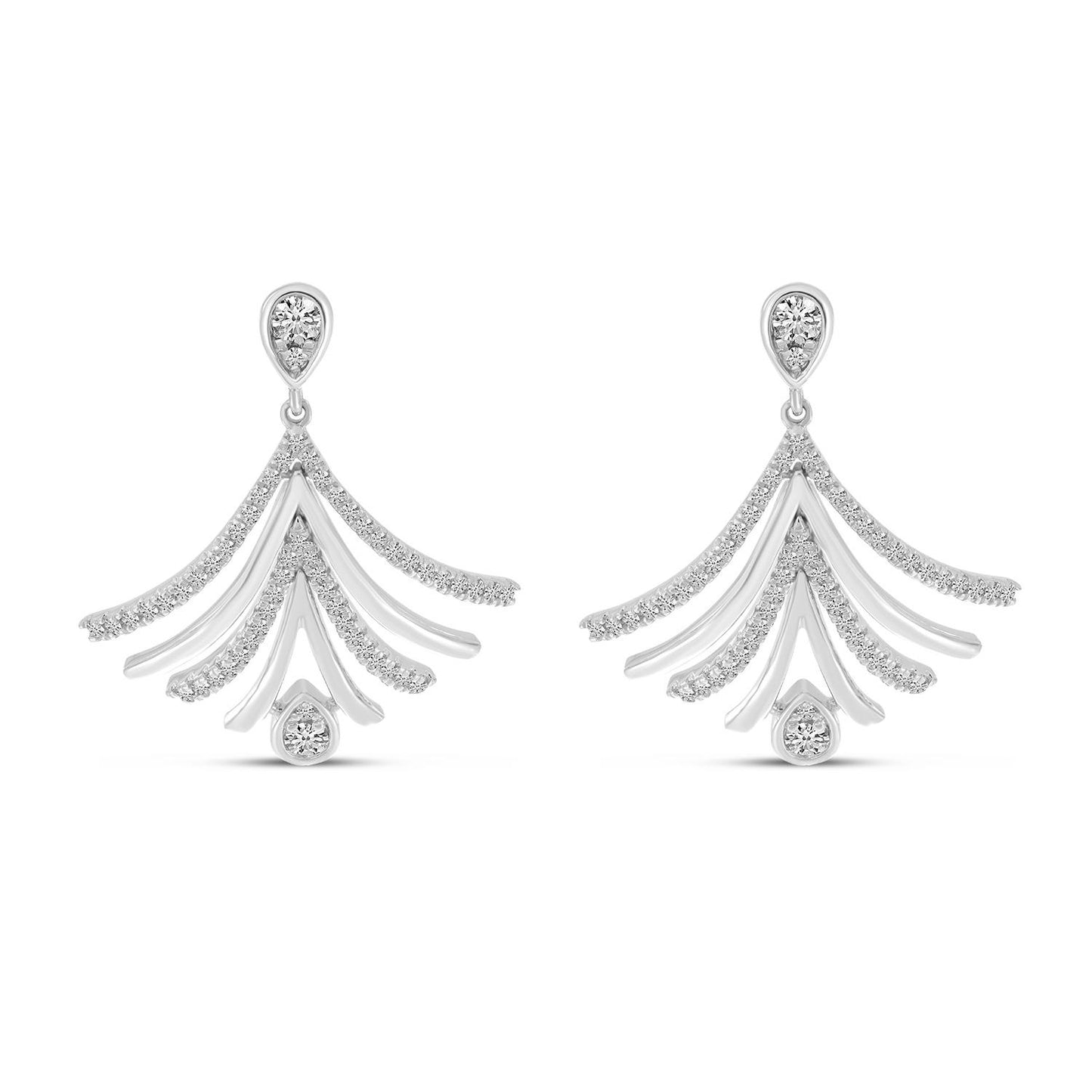 14K Gold Diamond and Gold Moveable Fan Shape Fashion Earrings