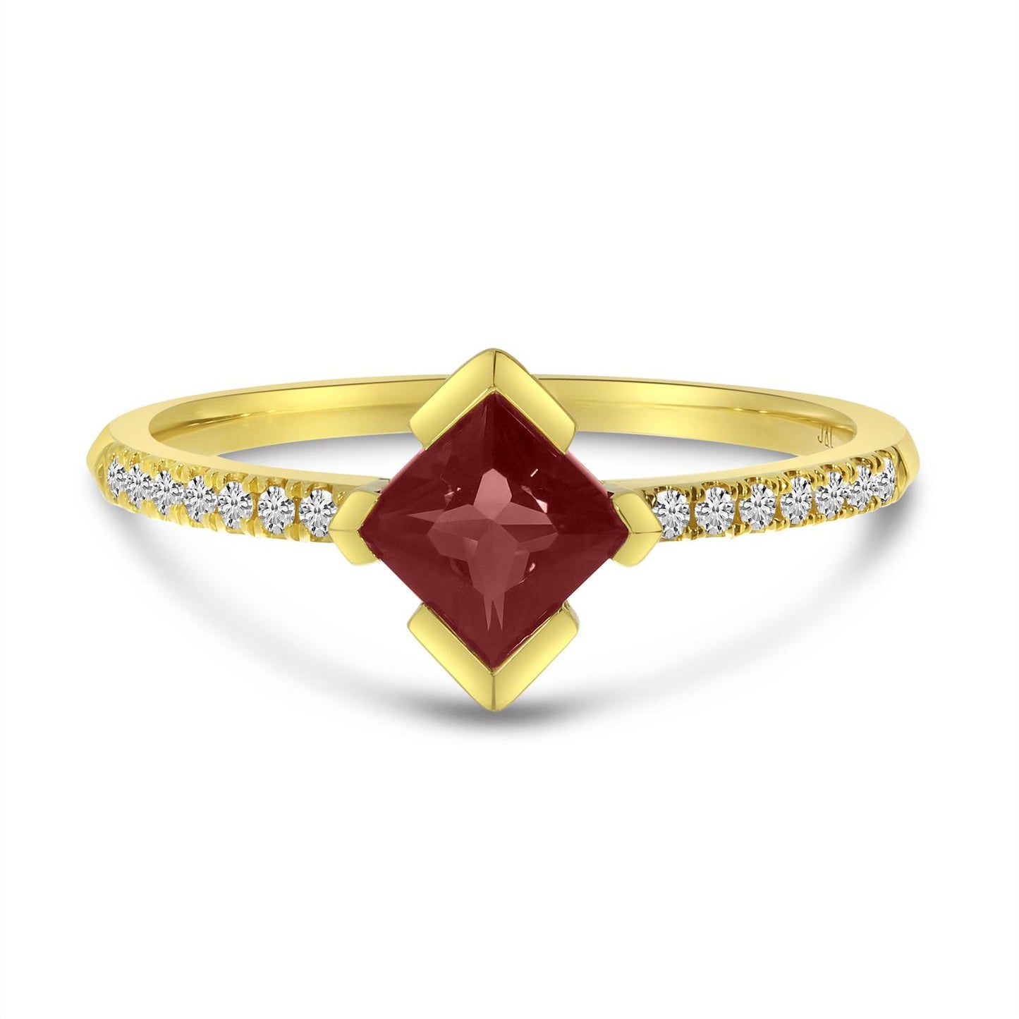 14K Yellow Gold Garnet and Diamond Beaded Ring