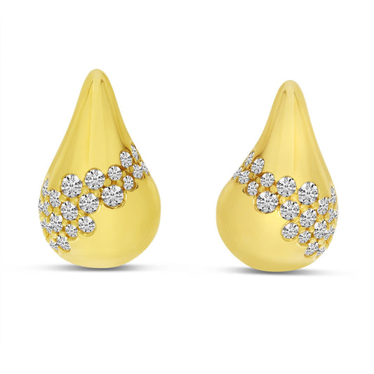 14K Yellow Gold Diamond Teardrop Stud Earrings