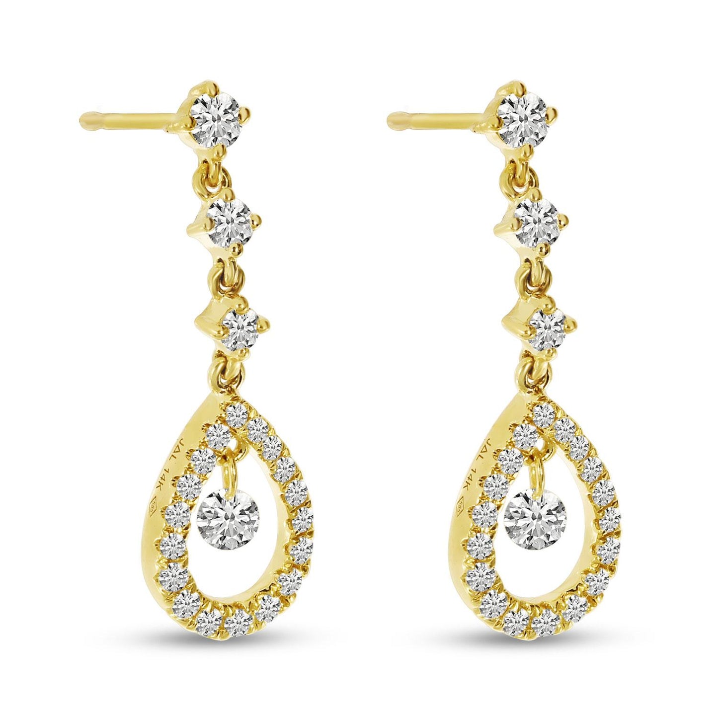 14K Yellow Gold Dashing Diamond Pear Dangle Earrings