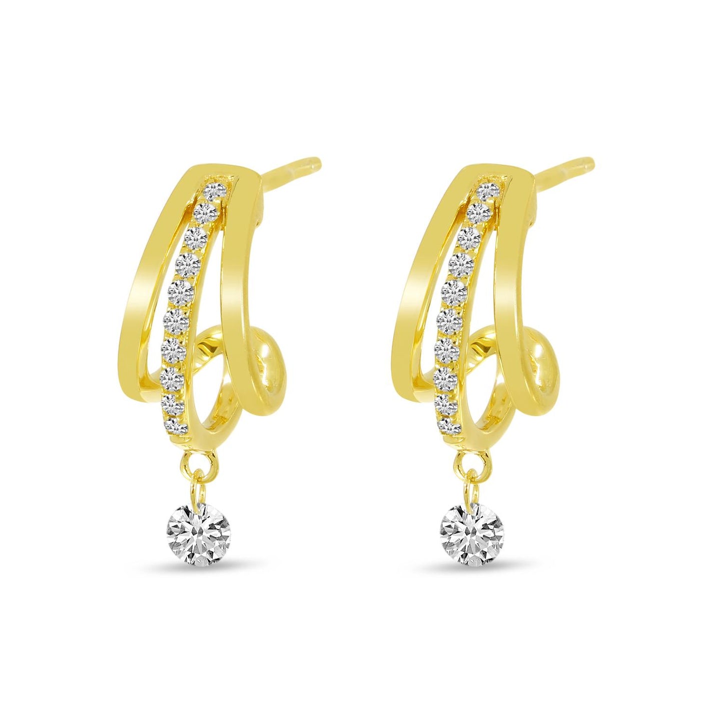 14K Yellow Gold Dashing Diamond Triple Huggie Earrings