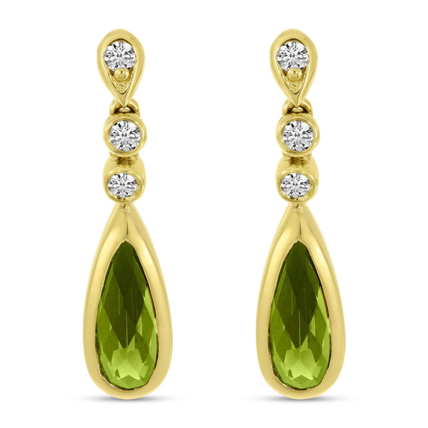 14K Yellow Gold Green Garnet and Diamond Teardrop Earrings