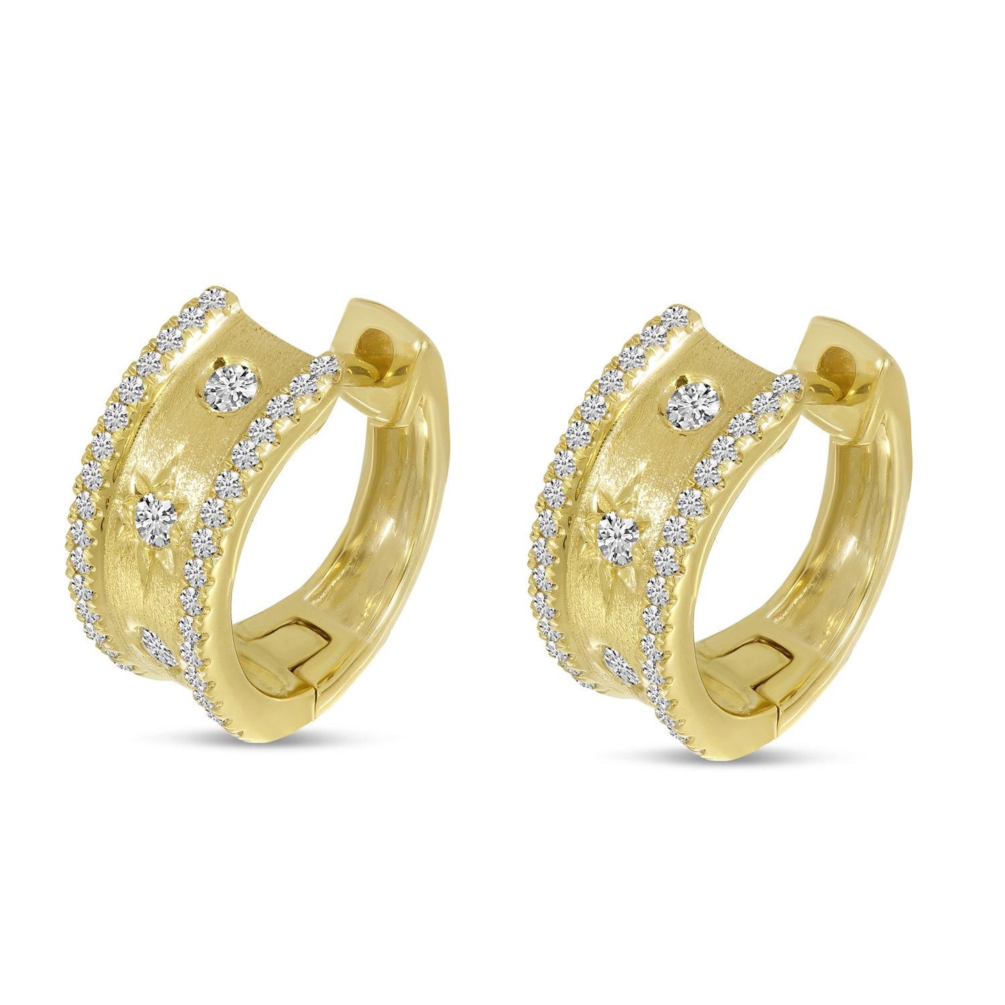 14K Yellow Gold Diamond Celestial Brushed Gold
Huggie Earrings