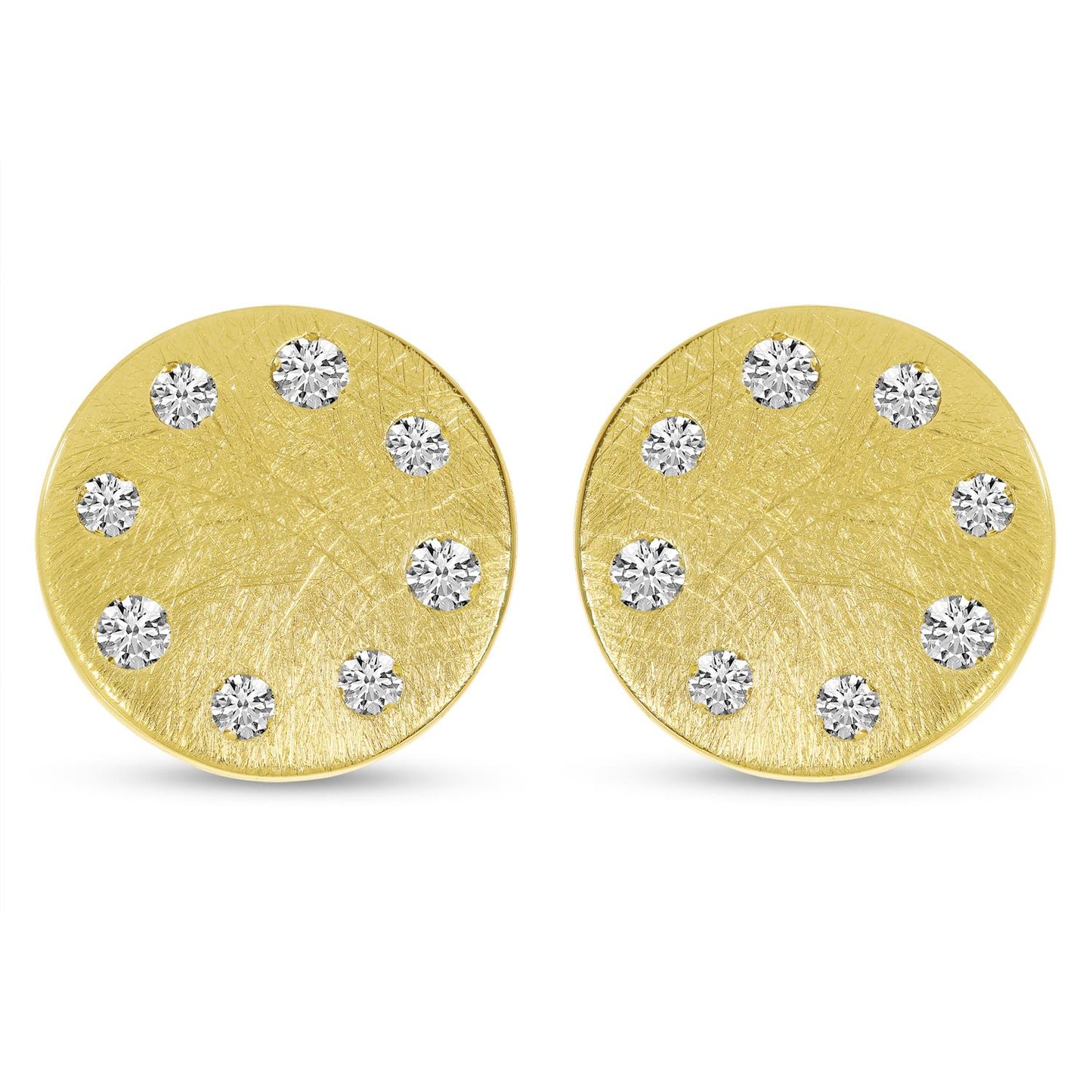 14K Yellow Gold Diamond Disc Stud Earrings
