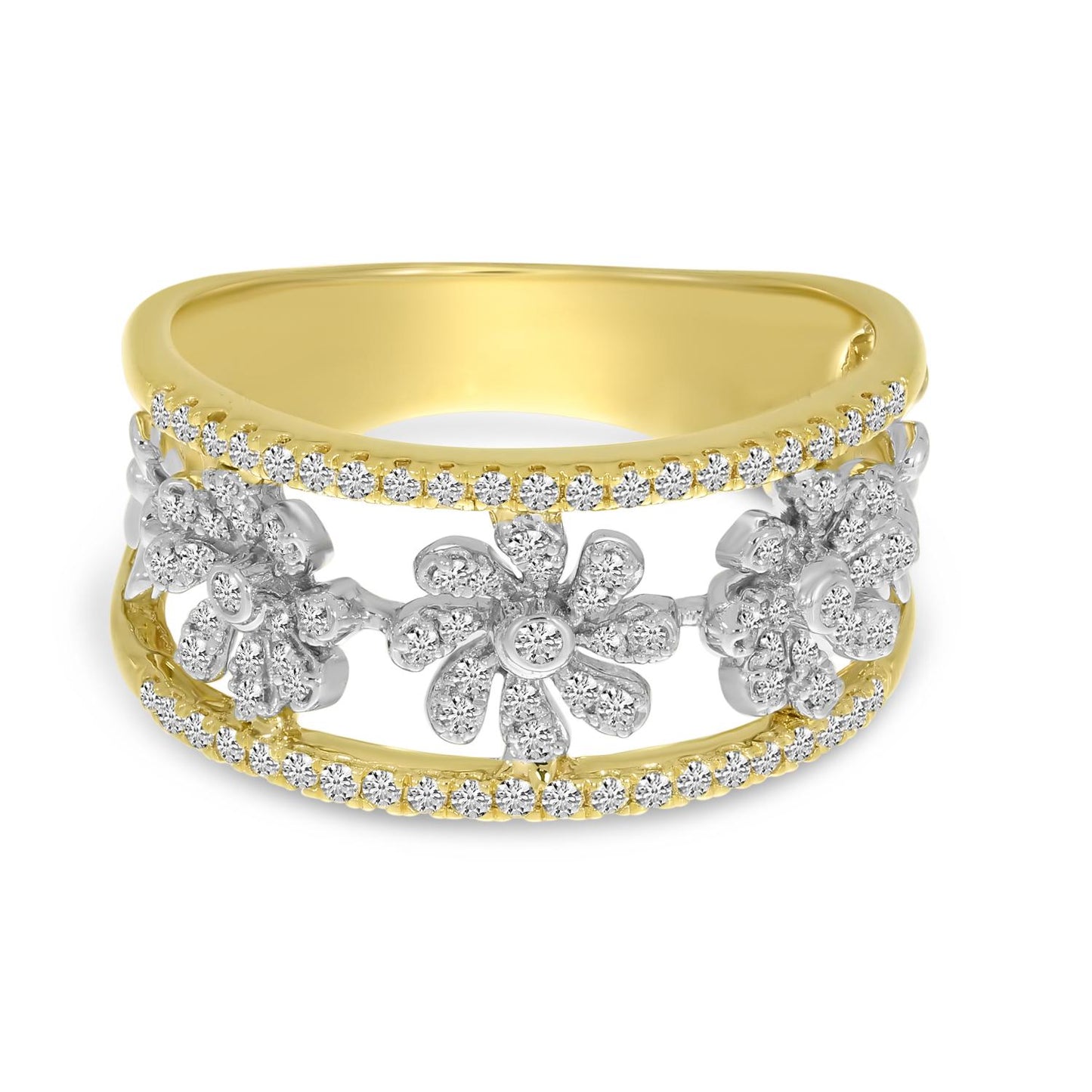 14K Two-Tone Gold Diamond Floral Band