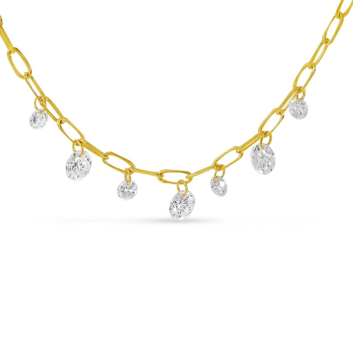 14K Yellow Gold Dashing Diamond Paperclip Necklace