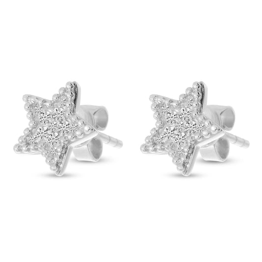 14K Gold Diamond Beaded Star Post Earrings