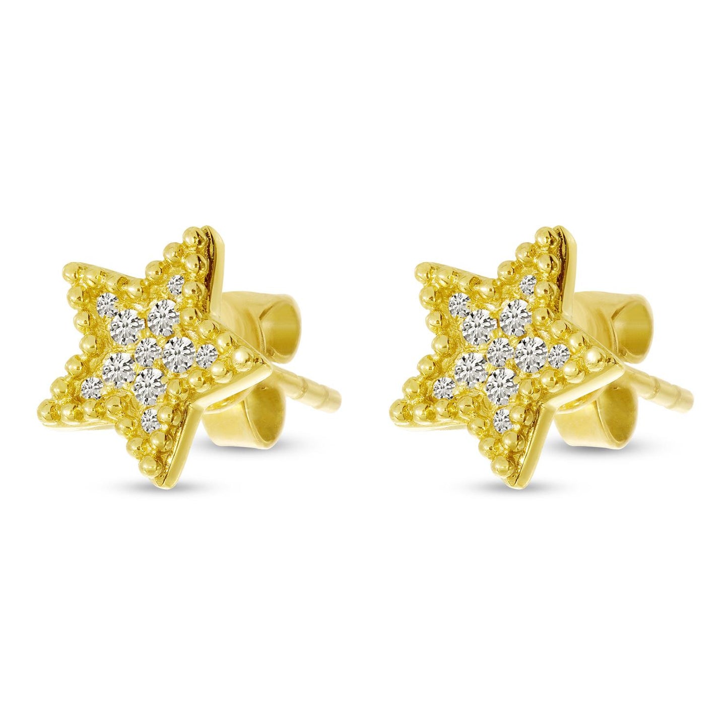 14K Gold Diamond Beaded Star Post Earrings