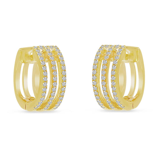 14K Gold Triple Row Diamond Huggie Earrings