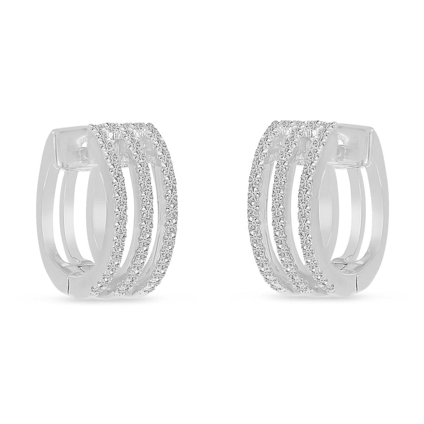 14K Gold Triple Row Diamond Huggie Earrings