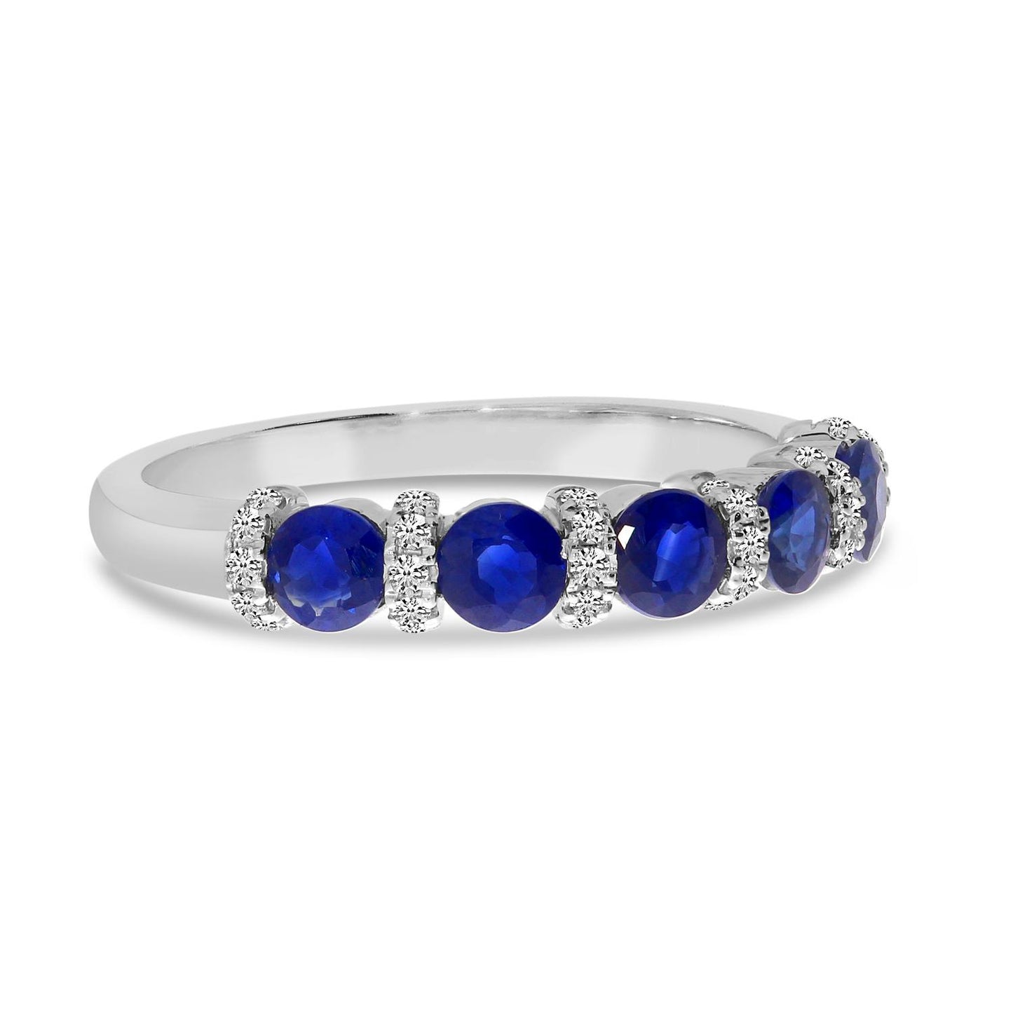 14K White Gold Sapphire and Diamond Alternating Ring