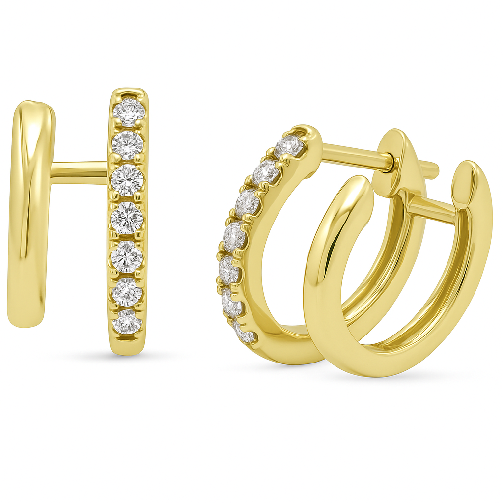 14K Yellow Gold Diamond Double Hoop Earrings