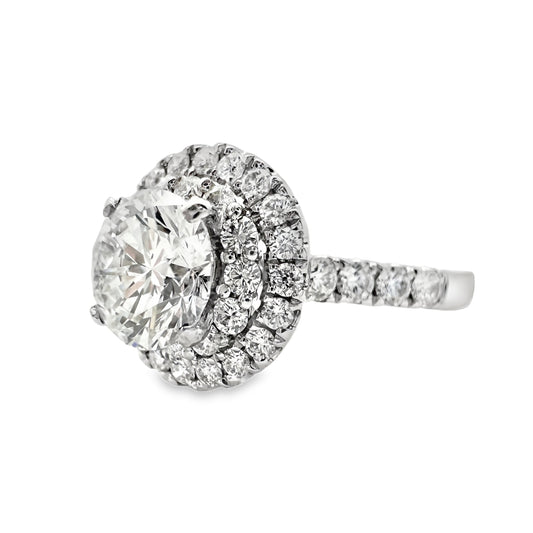 14K White Gold Double Halo Diamond Semi Mount Engagement Ring
