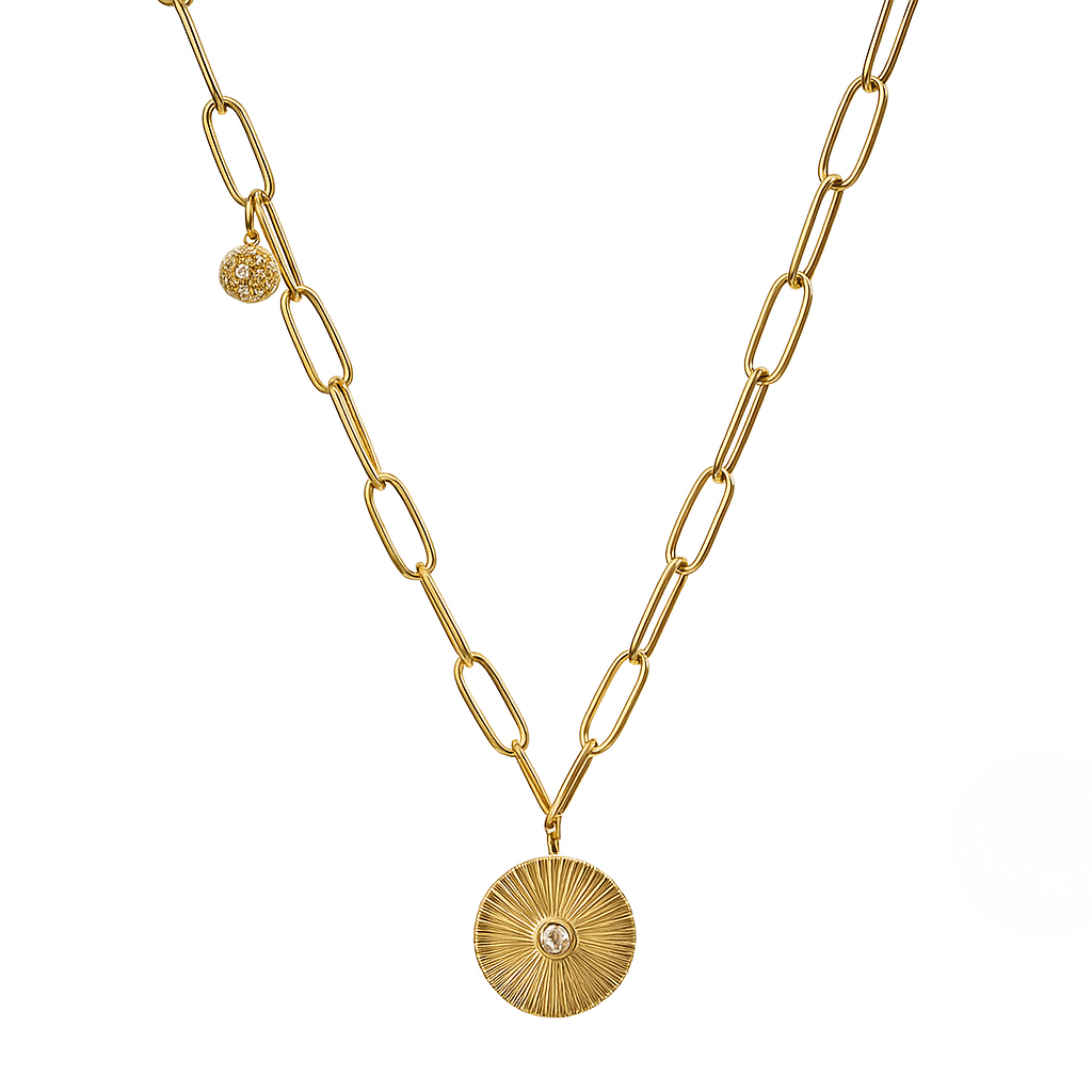 14K Yellow Gold Diamond Charm Paperclip Necklace