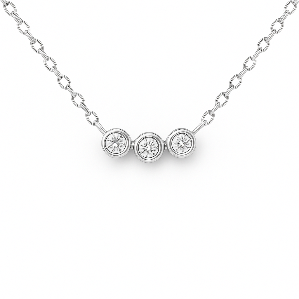 14K White Gold Bezel Set Diamond Bar Necklace
