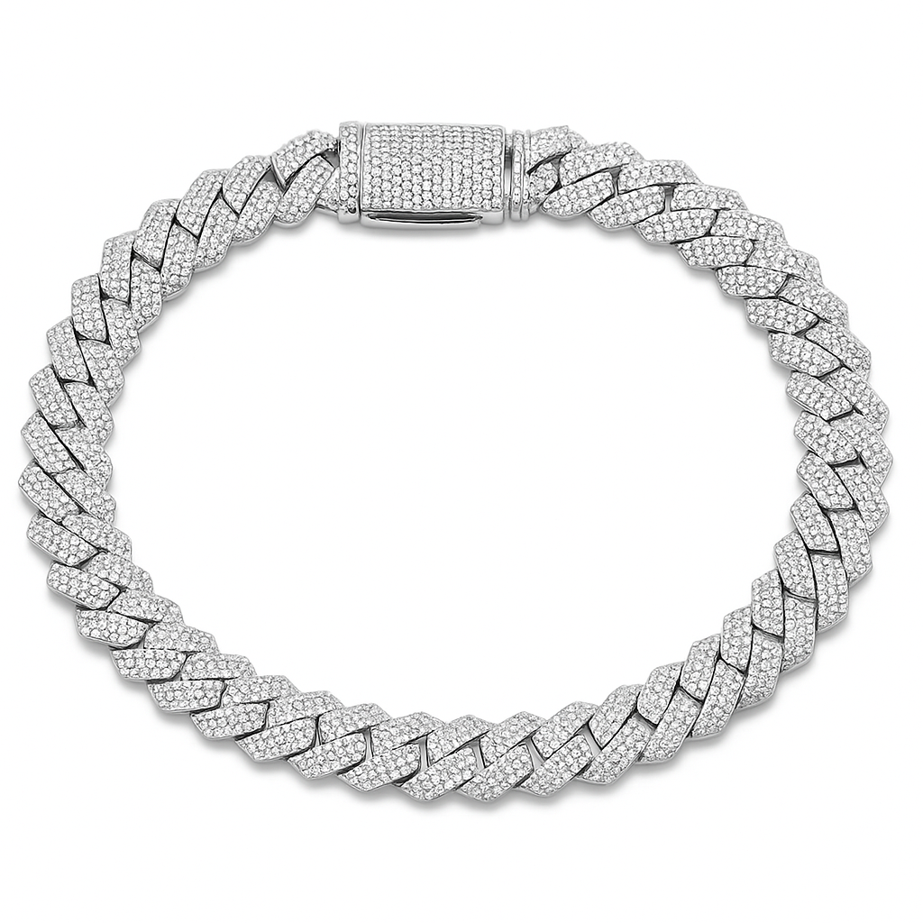 14K White Gold 9MM Diamond Cuban Bracelet
