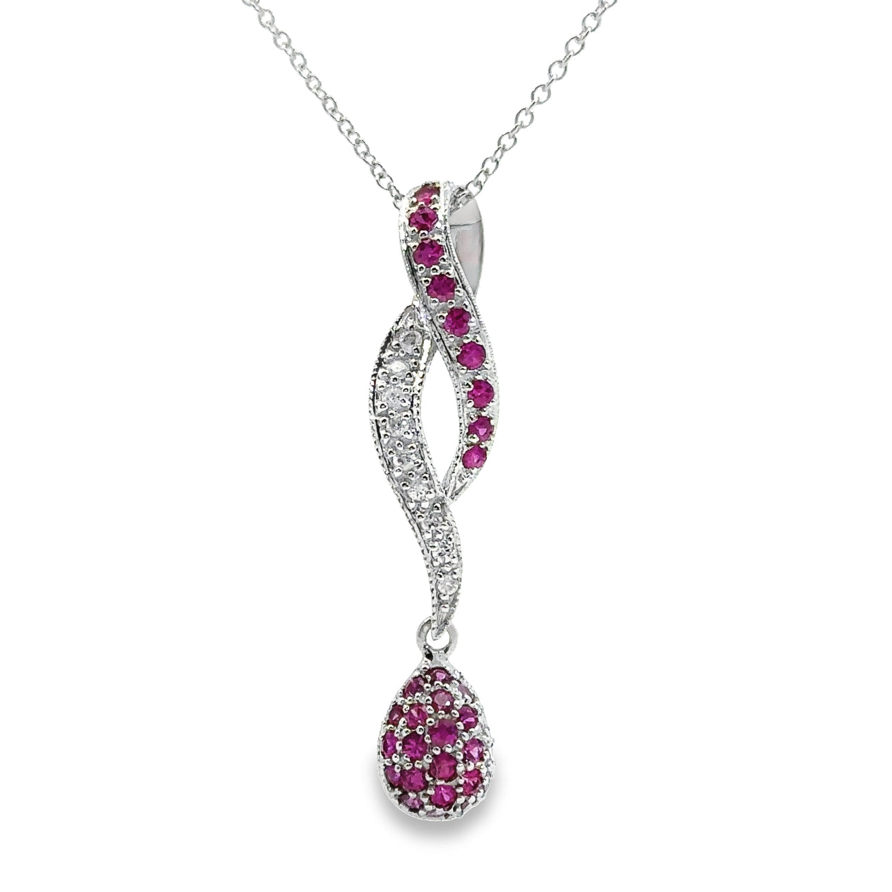 14K White Gold Ruby and Diamond Statement Pendant Necklace