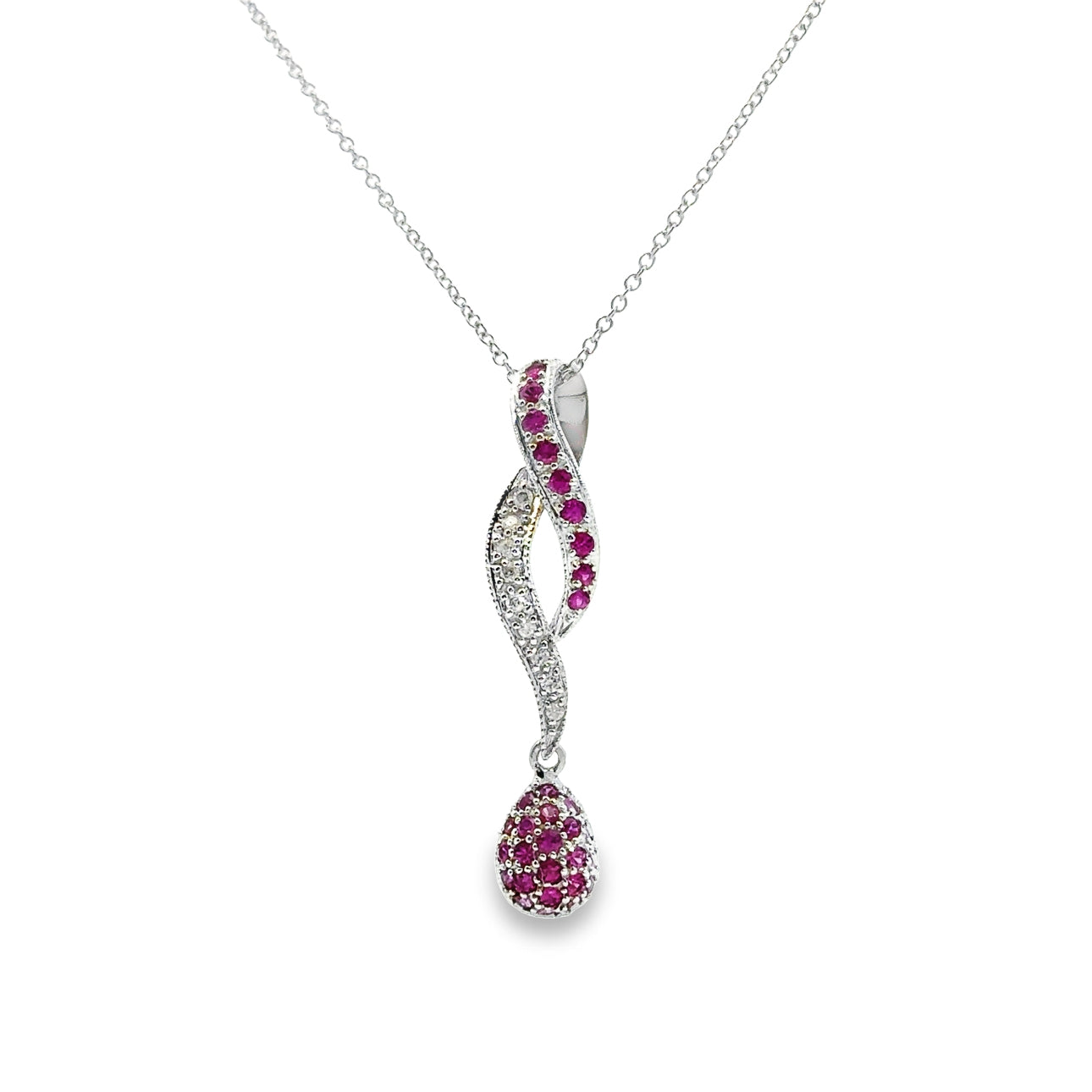 14K White Gold Ruby and Diamond Statement Pendant Necklace
