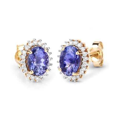 14K Yellow Gold Halo Tanzanite and Diamond Earrings