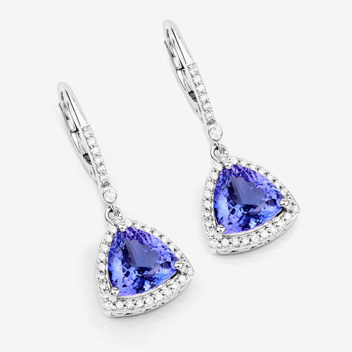 14K Gold Halo Tanzanite and Diamond Dangle Earrings