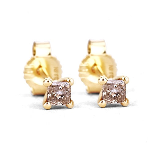 14K Yellow Gold Princess Cut Diamond Stud Earrings