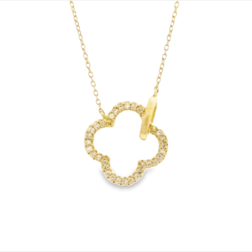 14K Yellow Gold Open Clover 0.15 Diamond Pendant Necklace