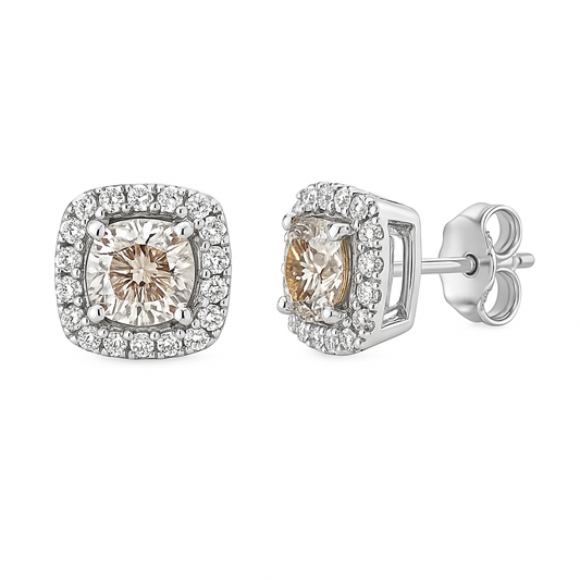 14K White Gold Cushion Halo Diamond Stud Earrings