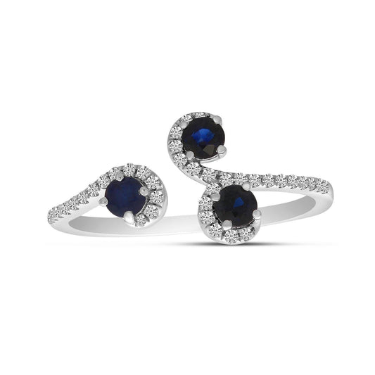 14K White Gold Sapphire and Diamond 3 Stone Swirl Ring