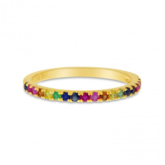 14K Yellow Gold Rainbow Sapphire Band