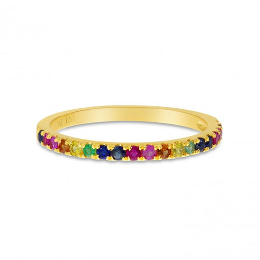 14K Yellow Gold Rainbow Sapphire Band