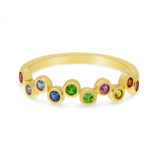 14K Yellow Gold Rainbow Sapphire Bubble Ring