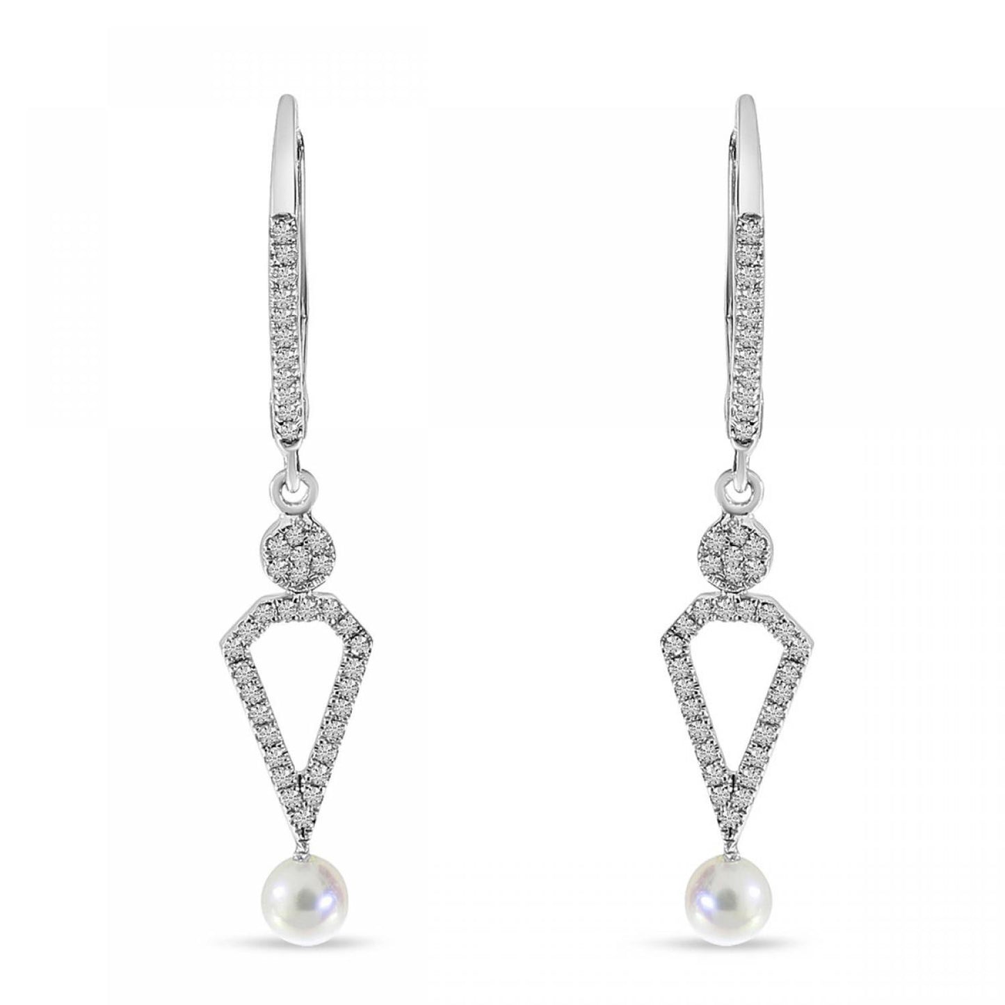 14K White Gold Pearl and Diamond Dangle Earrings