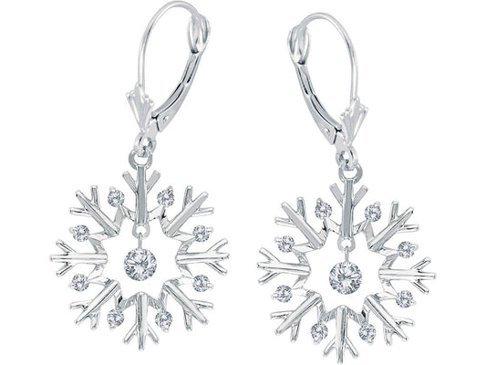 14K White Gold Diamond Dashing Diamonds Snowflake Dangle Earrings