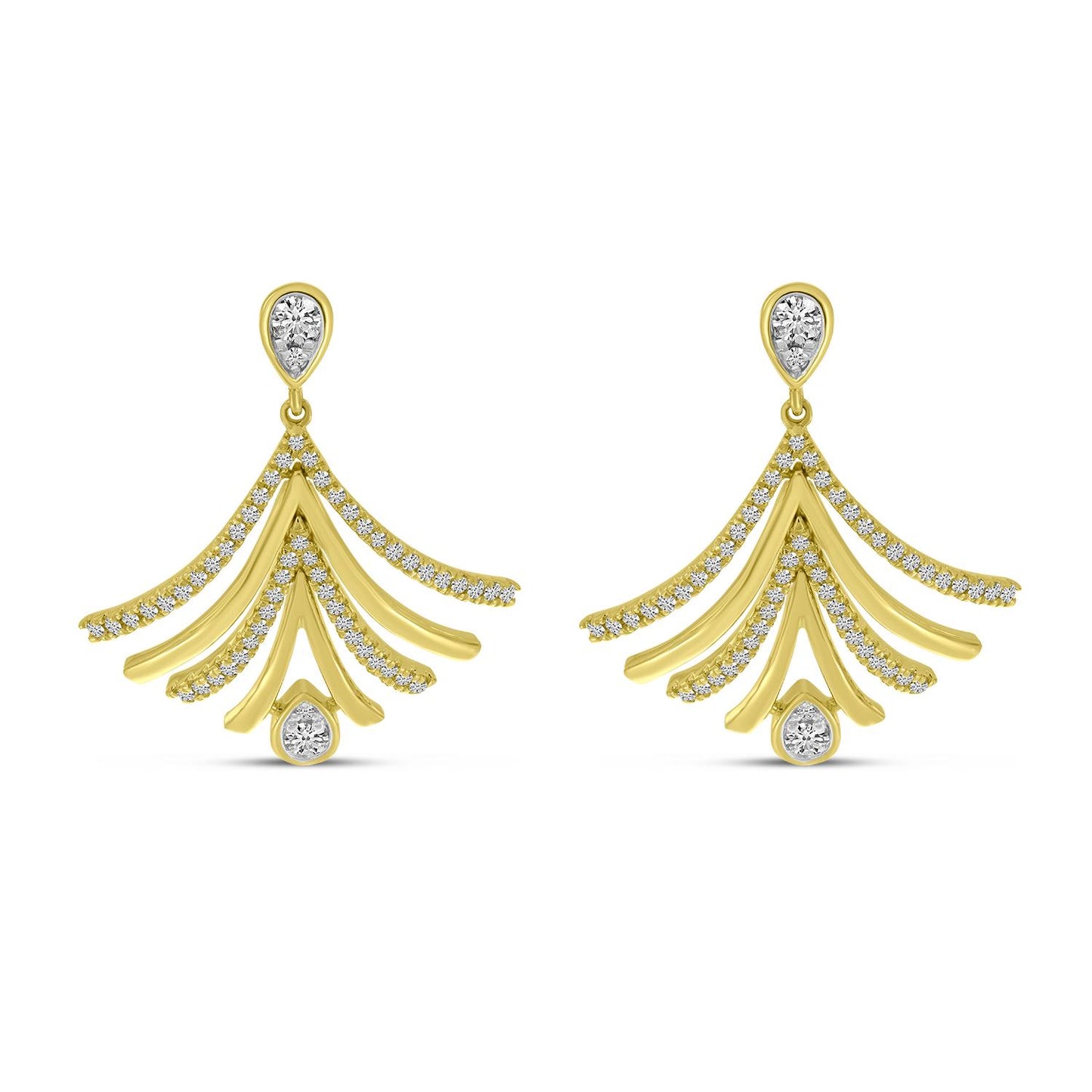 14K Gold Diamond and Gold Moveable Fan Shape Fashion Earrings