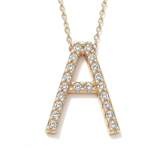 14K Yellow Gold Initial Diamond Necklace