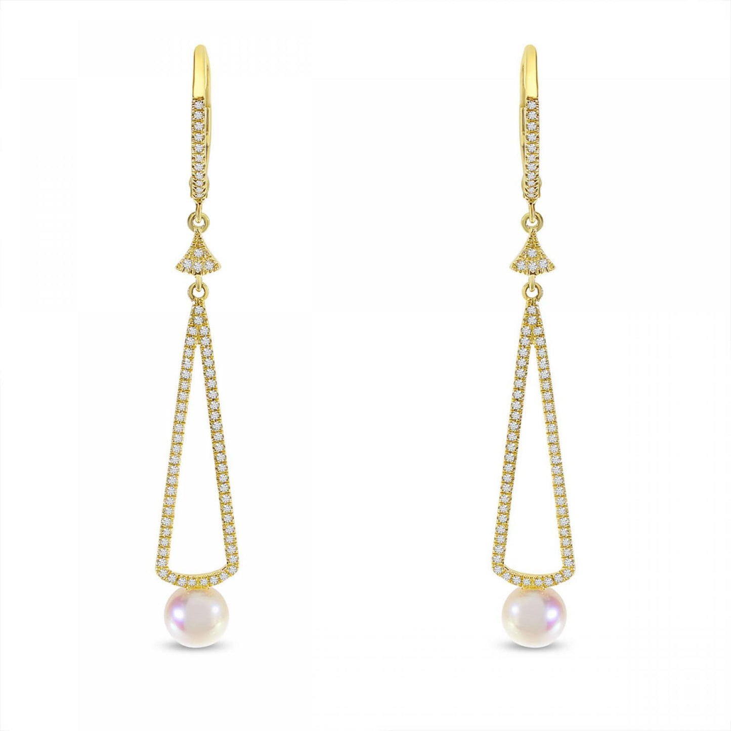 14K Yellow Gold Pearl and Diamond Dangle Earrings