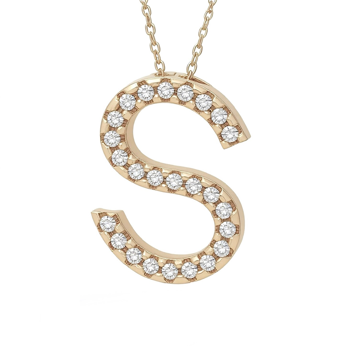 14K Yellow Gold Initial Diamond Necklace