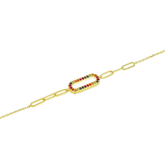 14K Yellow Gold Rainbow Sapphire Link Bracelet